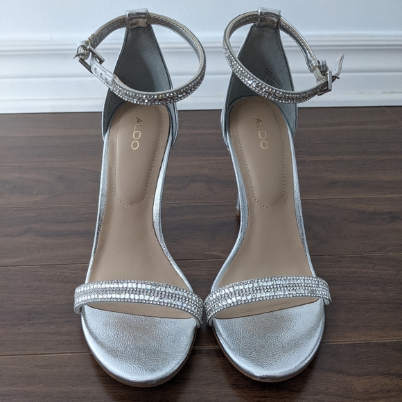 Aldo Silver Heel Sandal with Crystals